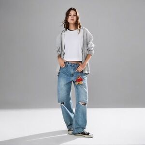 GAP High Rise Distressed Barrel Jeans NWT 29/8 Long